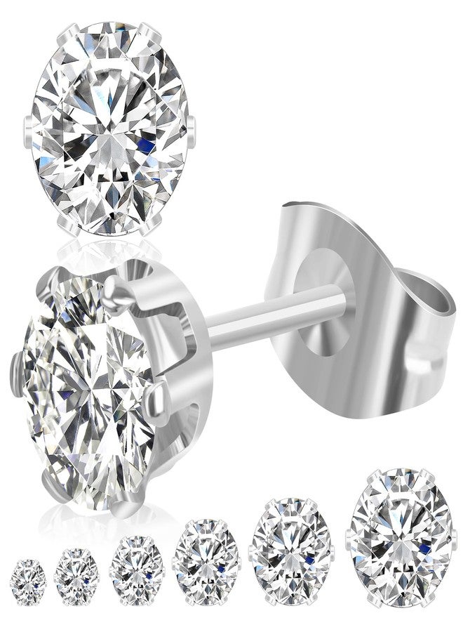 CLVJQ 6 Pairs Stud Earrings for Women, 3-8mm Stainless Steel Cubic Zirconia Earrings Set, 14K Silver Hypoallergenic Earring for Sensitive Ears, Jewelry Gift Idea - Image 1